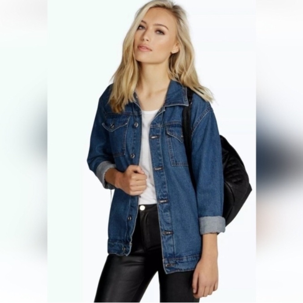 NEW NWT Boohoo Women's Jodie Oversize Denim Boyfriend Jacket Blue